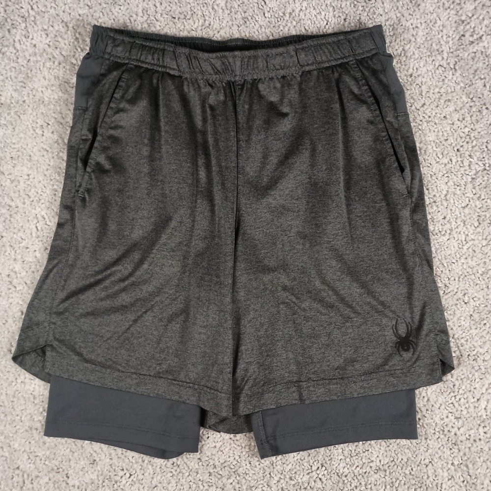Spyder Small Mens Grey 2-in-1 Compression Liner Active Training Shorts SPM539R